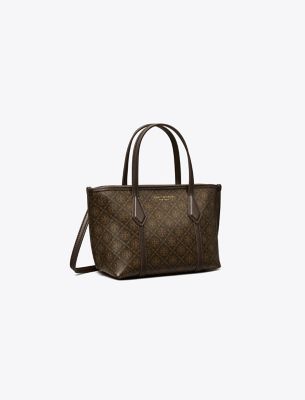 Tory Burch Mini Perry Coated Canvas Tote In Brown