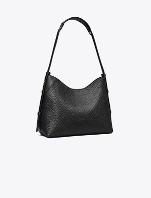 Tory Burch T Monogram Pebbled Messenger Bag In Black