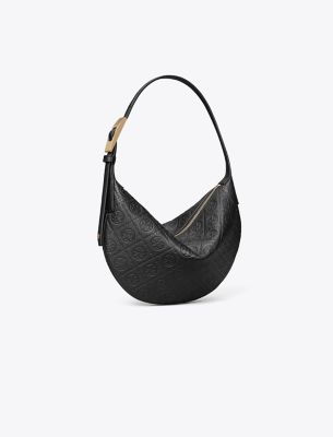 Tory Burch T Monogram Pebble Small Balloon Bag In Black