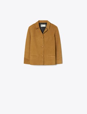 Tory Burch Single-breasted Suede Blazer In Brown