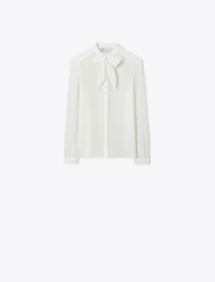 Tory Burch Georgette Bow Blouse In White