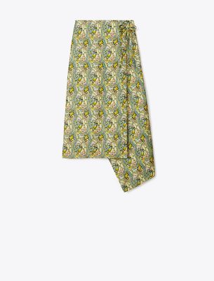 Tory Burch Printed Asymmetric Skirt In Green