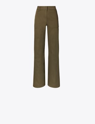 Tory Burch Cotton Cargo Pant In Green