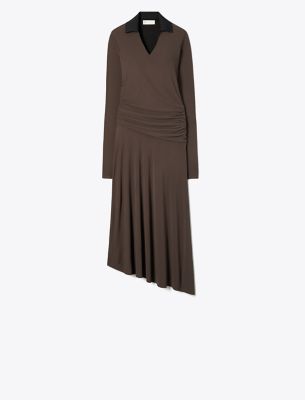 Tory Burch Brown Midi Dress With Contrast Collar In Brown