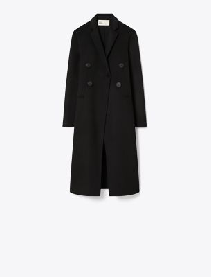 Tory Burch Asymmetric Wool-blend Coat In Black