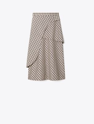 Tory Burch Windowpane Wrap Skirt In Gray