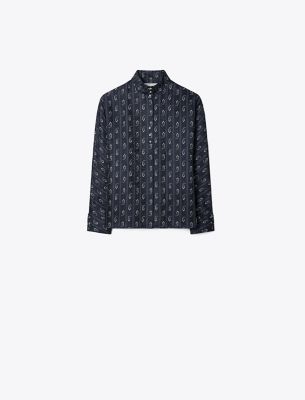 Tory Burch Relaxed Fit Paisley Print High Neck Sweater In Blue