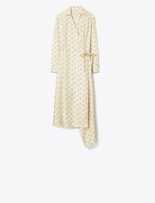 Tory Burch Silk Wrap Dress In Neutral