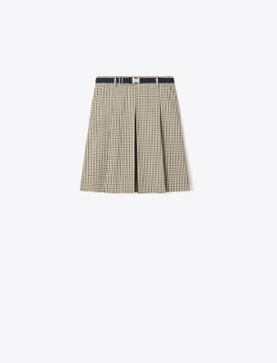 Tory Burch Plaid Golf Skirt In Gold