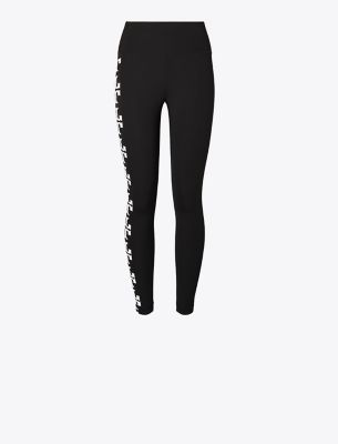 Tory Burch Compression Reflective Logo 7/8 Legging In Black