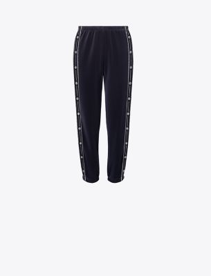 Tory Burch Embroidered French Terry Sweatpants In Black