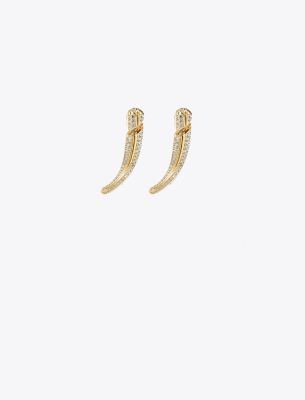 Tory Burch Pavé Logo Spike Front-back Earring In Gold