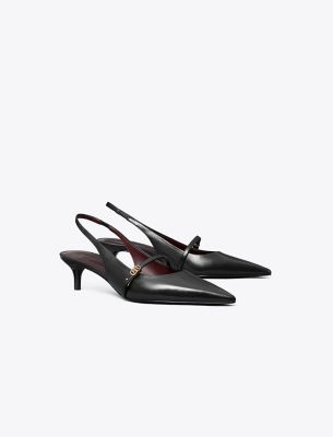 Tory Burch Double T Buckle Slingback Mary Jane Kitten Heel Pump In Black