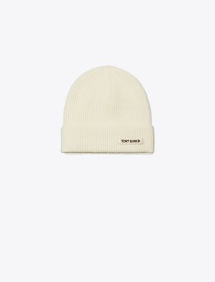 Tory Burch Ribbed Knit Beanie In White
