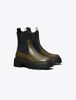 Tory Burch T Monogram Chelsea Lug Boot In Green