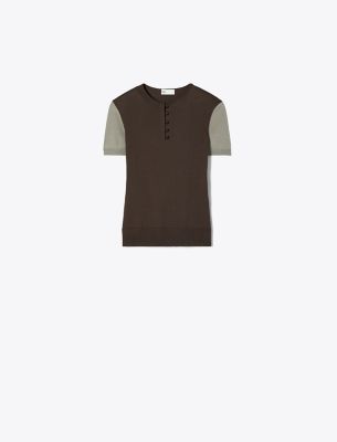Tory Burch Button Wool Henley T-shirt In Multi
