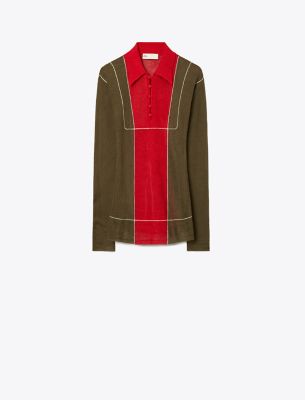 Tory Burch Colour-block Wool Polo Shirt In Multi
