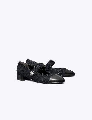 Tory Burch Tweed Cap-toe Ballet Flats In Black