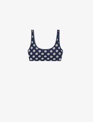 Tory Burch T Monogram Compression Scoop-neck Bra In Black