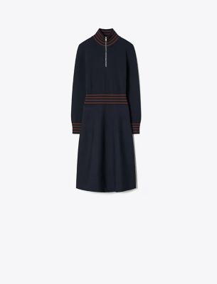 Tory Burch A-line Turtleneck Zip Dress In Blue