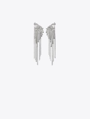 Tory Burch Crystal Logo Earrings In Metallic