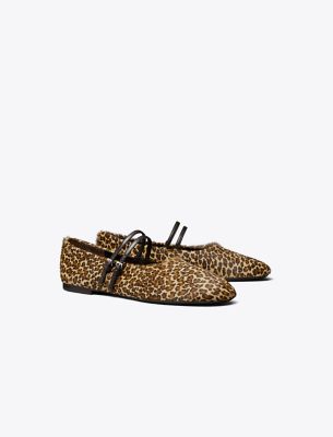 Tory Burch Mary Jane Two-band Ballet In Animal Print