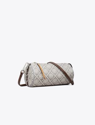 Tory Burch T Monogram Utility Cylinder Bag In Gray