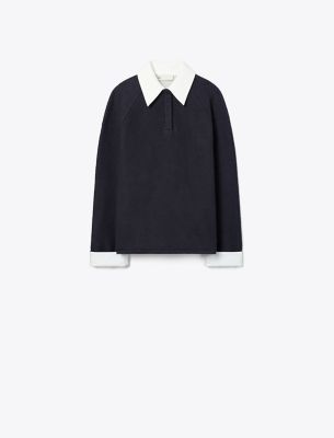 Tory Burch Wool Rugby Polo In Black