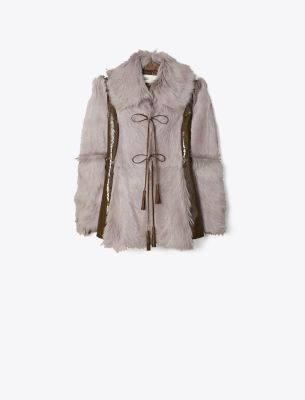 Tory Burch Shearling Jacket In Neutral