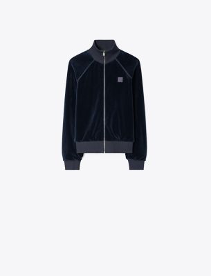 Tory Burch Velour Track Jacket In Black