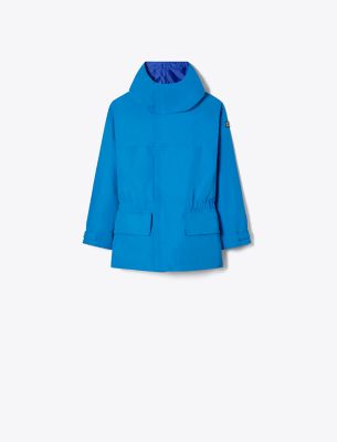 Tory Burch Tech Canvas Hooded Jacket In Blue