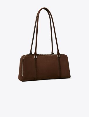 Tory Burch Small Marshmallow Suede Satchel In Brown