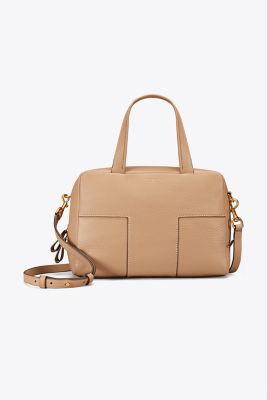 Tory Burch美国官网 Tory Burch Blockt Pebbled Zip Satchel43699_海淘网