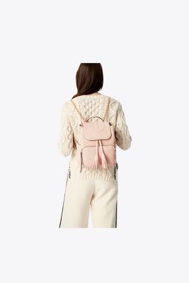 Tory Burch Shell Pink Quilted Leather Fleming Backpack