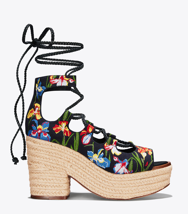 Tory Burch Positano embroidered lace-up Platform Espadrille 
