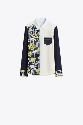 Printed Contrast Silk Shirt