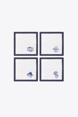 COCKTAIL EMBROIDERED FISH NAPKINS