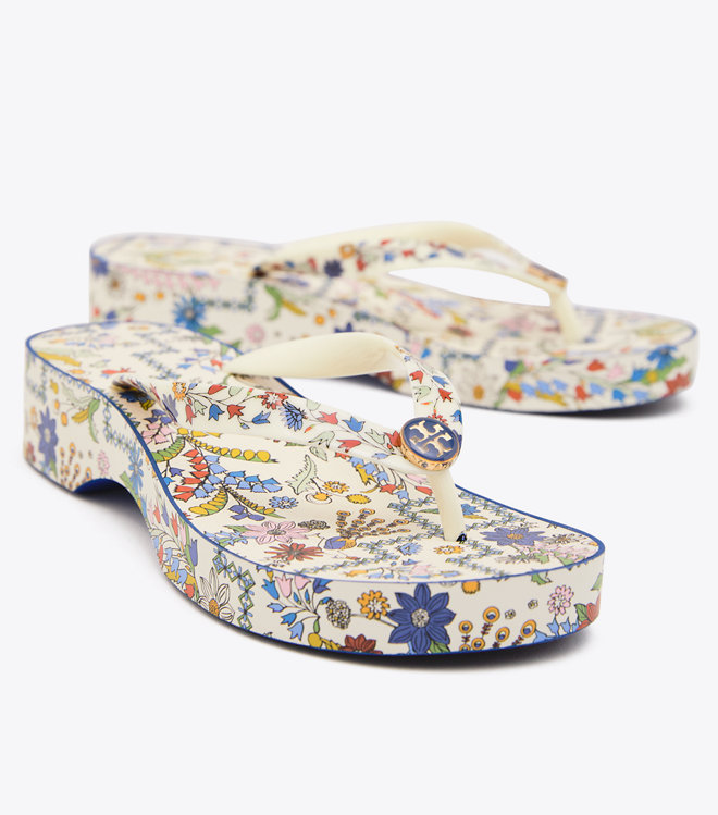 Tory Burch PRINTED-STRAP CARVED-WEDGE FLIP-FLOP at £45 | love the brands
