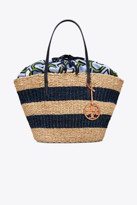 Tory Burch Striped Straw Tote 