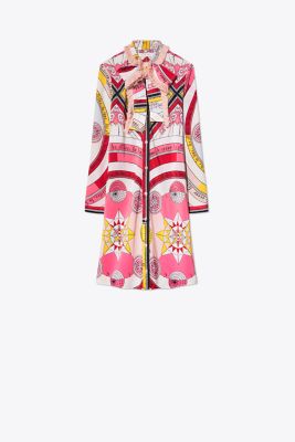PRINTED FRINGE BOW SHIRTDRESS