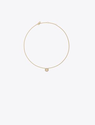 Tory Burch Miller Pavé Logo Delicate Necklace In Tory Gold/purple