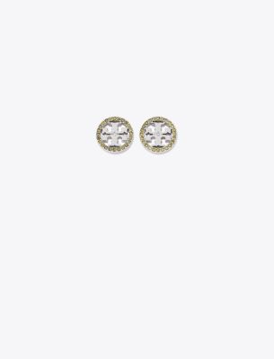 Tory Burch Miller Crystal-embellished Earrings In Tory Silver/olive