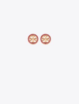 Tory Burch Crystal Logo Circle-stud Earring In Tory Gold/ruby