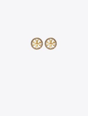 Tory Burch Miller Pavé Stud Earring In Tory Gold/pink