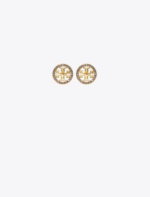 Tory Burch Miller Pavé Stud Earring In Tory Gold/pink