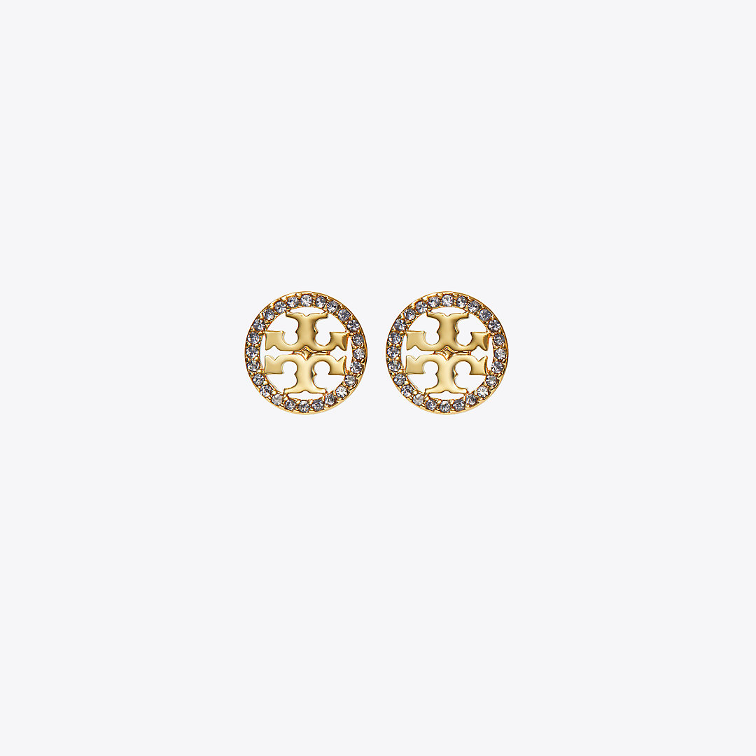 Tory Burch Miller Pavé Stud Earring In Tory Gold/pink