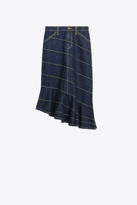Asymmetric Stitch Denim Skirt