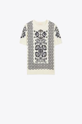 SHORT-SLEEVE EMBROIDERED SWEATER