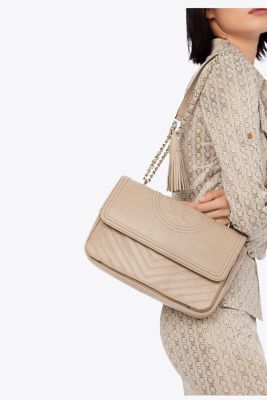 Review Tory Burch Fleming Convertible Shoulder Bag in Light Taupe