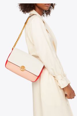 5939 TORY BURCH Chelsea Colorblock Convertible Chain Shoulder Bag PINK SALT  NEW IVORY EXOTIC RED |